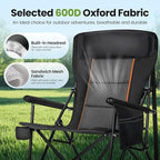 HIGH POINT SPORTS Oversized Folding Camping Chairs for Adults, High Backrest Heavy Duty Lawn Chairs Support 500 LBS Portable Collapsible Camp Chairs with Cup Holders,Side Pocket, Black