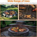 X-Marks Fire Pit Cooking Grill Grate with Support X Wire - Heavy Duty Folding Round Campfire Grill Grid - Portable Camping Cookware for Outside Party Gathering - 30 inch
