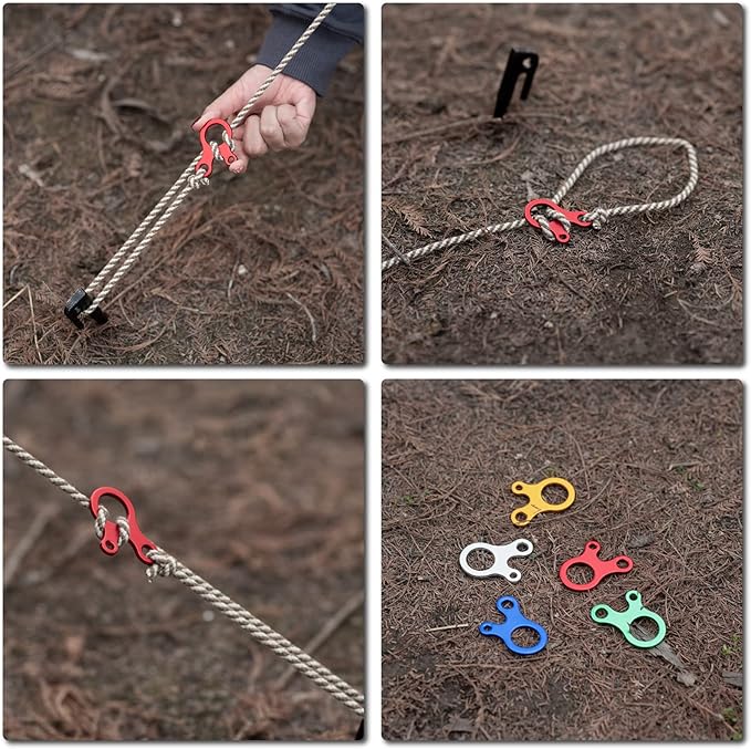TRIWONDER Guyline Cord Adjuster Rope Tensioner Tent Guy Line Paracord Tightener Loop Alien Aluminum Alloy for Camping Hiking (Red (Snail Shape) - 12 Pack)