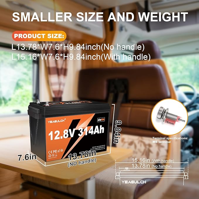 12V 300Ah (314Ah) LiFePO4 Battery 200A BMS Low Temp Cut Off 4019Wh Lithium Iron Phosphate Battery 15000+ Deep Cycles Perfect for RV Camping Marine Solar Energy Storage Backup Power