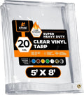 5' x 8' Clear Vinyl Tarp - Fire Retardant 20 Mil Super Heavy Duty Transparent Waterproof PVC Tarpaulin with Brass Grommets - for Patio Enclosure, Temporary Wall, Multipurpose - by Xpose Safety
