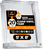 5' x 8' Clear Vinyl Tarp - Fire Retardant 20 Mil Super Heavy Duty Transparent Waterproof PVC Tarpaulin with Brass Grommets - for Patio Enclosure, Temporary Wall, Multipurpose - by Xpose Safety