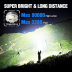 WdtPro Rechargeable LED Flashlights High Lumens, Super Bright 90000LM Rechargeable Flashlight with LCD Display, 5 Modes & Waterproof Powerful 10000mAh Handheld Flashlight for Camping Emergency Blue