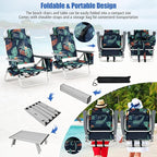 Tangkula Backpack Beach Chair with Table, 5-Position Lay Flat Chairs with Cooler Bag, 2 Cup Holders, Towel Bar, Lightweight Low Folding Chair with Backpack Straps