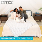Intex 64447ED Dura-Beam Deluxe Ultra Plush Air Mattress with Headboard: Fiber-Tech – Queen Size – Built-in Electric Pump – 18in Bed Height – 600lb Weight Capacity