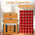 Cooler Backpack, 40 Cans Insulated Lunch Backpack Picnic Backpack for Men&Women, Durable Cooler Bag with 2 Leak Proof Compartments for Picnic, BBQ Camping, Lunch, Beach, Hiking, Orange