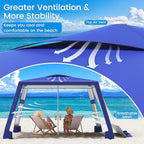 MoKo Beach Cabana, 8'×8' Large Beach Canopy with Side Wall, UPF 50+ Protection Easy Setup Beach Tent Sun Shelter, Adjustable Height Wind Resistant Cabana Beach Tent for Whole Family, Navy Blue