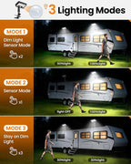 Clip on Solar RV Lights Exterior, 600LM RV Outdoor Lights with Motion Sensor, USB & Solar Dual Charging, 3000/5000/6000K Remote Control RV Porch Light for Camper, Motorhome, Trailer, Camping (1 Pack)