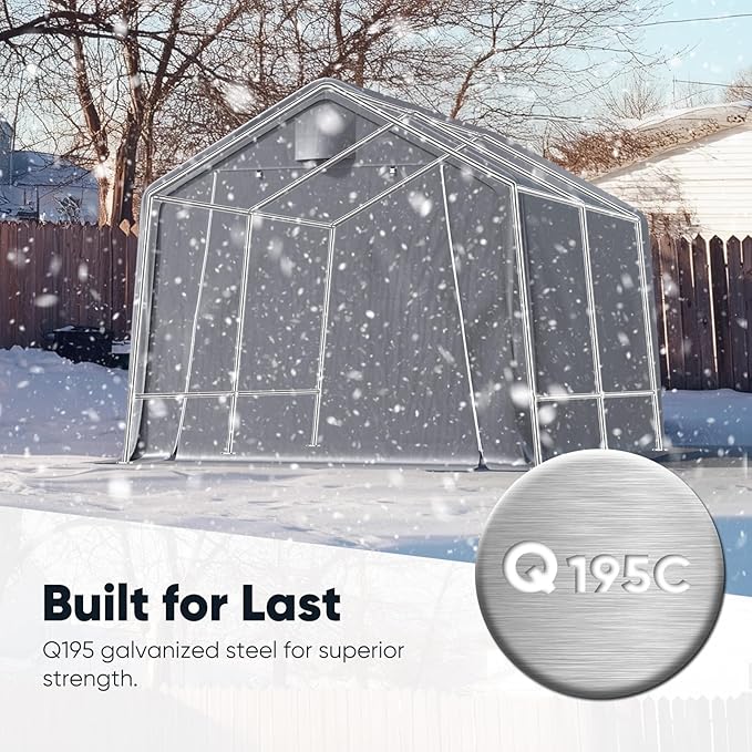 Quictent 10x12FT Large Outdoor Storage Shed Workshop Shelter with Roll-Up Mesh Windows, Heavy Duty Portable Garage for Riding Mower, Garden Equipment Waterproof Tent with Reinforced Frame, Sliver Gray