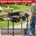 Bestfire 2 Burner Camping Stove with Windpanel& Side Shelves, Bag, Auto Ignition Button,Regulator,150,000 BTU High Pressure Camping Stove Propane Burner With Removable Legs for Outdoor BBQ&Backyard