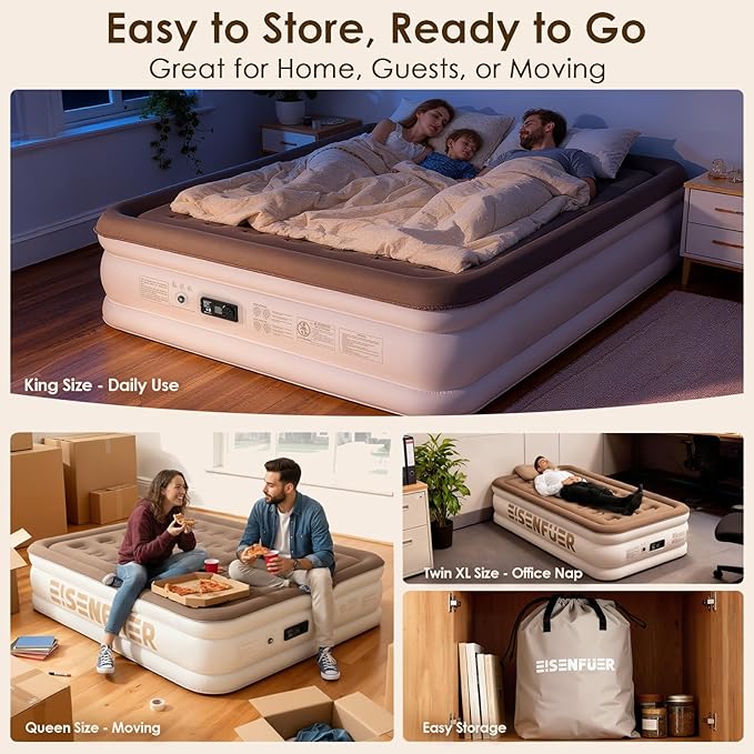 Air Mattress Queen with Built-in Pump – 18" Raised Inflatable Bed with High Speed Built-in Pump, Stable and Durable, colchón inflable, Carry Bag, Cozy Guest Air Bed for Sleepovers, Glamping, Moving