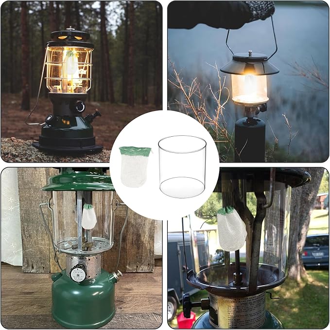 10 Propane Lantern Mantles and 1 Lantern Glass Globe Replacement Parts, Compatible with Coleman Kerosene Lanterns, Propane Lantern Mantle Replacement Suitable for Outdoor Camping Propane Lantern