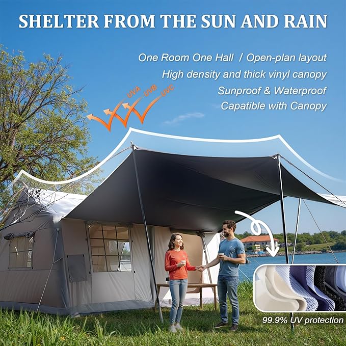 Inflatable Tents for Camping, Large Inflatable Camping Tent with Hand Pump, Easy Setup Tents for 2/4/6/8/10/12 People, Portable Glamping Tent