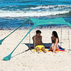 Sun Ninja Beach Tent Sun Shelter UPF50+ - Easy Pop Up Beach Canopy - Outdoor Shade for Camping Trips, Fishing, Backyard Fun Picnics - Sand Shovel, Ground Pegs & Stability Poles