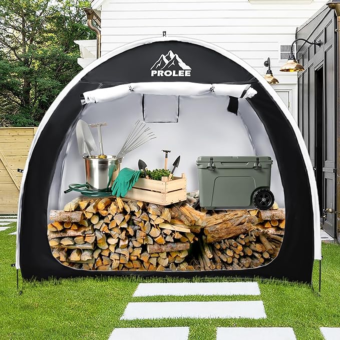 PROLEE Bike Shed 6.6FT, Waterproof Oxford Fabric Storage Tent for 2 Bikes, Outdoor Storage with Window Design, Black