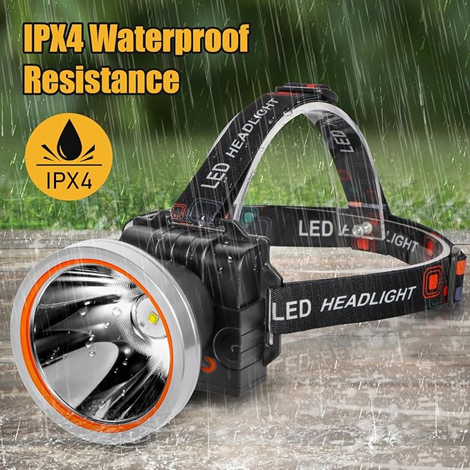 Lokilo Ultra-Bright LED Headlamp,High Lumen Rechargeable and Waterproof Headlight with Adjustable Headband for Night Work and Outdoor Use (Silver-White Light)