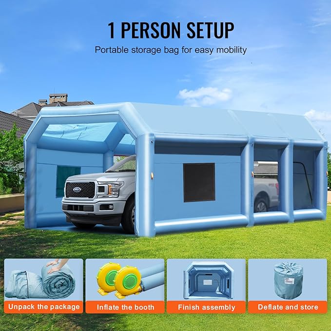 VEVOR Inflatable Paint Booth, Portable Car Paint Booth for Large Truck, 29.5 x 15.7 x 11.8 ft, with 950W+750W Powerful Blowers and Air Filter System, Van, Machinery