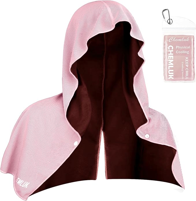 Cooling Hoodie Towel Women: Cooling Towels for Neck and Face, Instant Cool When Wet, UPF 50 Sun Protection, Cool Towel for Hot Weather, Great for Sports, Gym, Golf, Camping - Pink