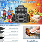 Tactical Lunch Box for Men - Large Expandable Insulated Lunch Bag, Double Deck Cooler Bag Mens Lunchbox for Work, Camping, Beach, Picnic, Hiking & Outdoor Shifts, 16L, Black+Gray