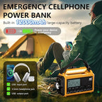 Emergency Radio12000mAh, Weather Radio 6 Ways Powered, Solar Hand Crank Radio Flashlight Cell Phone Charger, AUTO NOAA AM/FM/SW Portable Radio Rechargeable, Reading Lamp, SOS Alarm for Emergencies