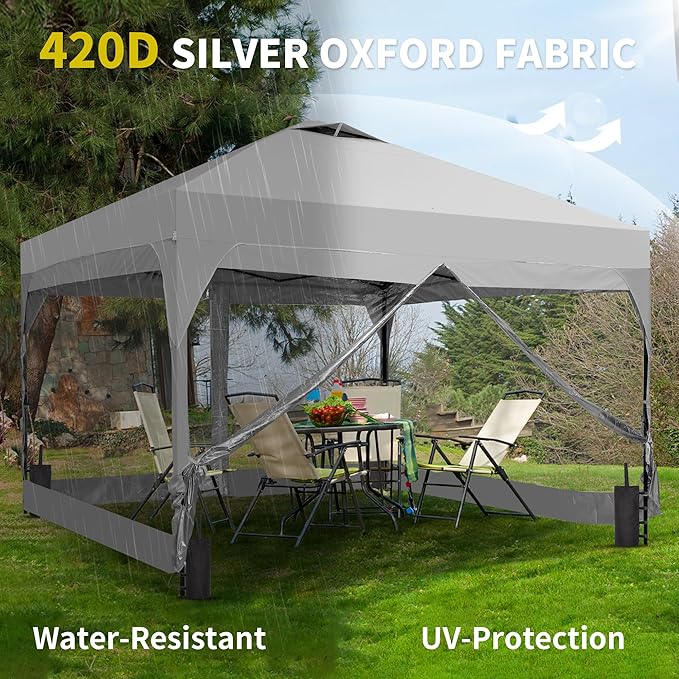GDY 8x8 FT Pop Up Canopy Tent with One Push Setup,Setup Gazebo with 4 PVC Transparent Sidewalls,Easy Carry for Events, Parties, Camping, White