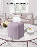Tissue Box Cover for PU Leather, Modern Simple Solid Color Holder Square Tissue Bag, Ideal for Bathrooms,Office,Car,Nightstand,Outdoor Tent,Dining Table,5"X5"X5", Single Purple
