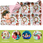 Personalized Toddler Nap Mat for Preschool, Custom Name Kids Sleeping Bag for Daycare, Kindergarten Roll Up Sleeping Mat with Removable Pillow and Soft Blanket, Fun Themes for Boys & Girls