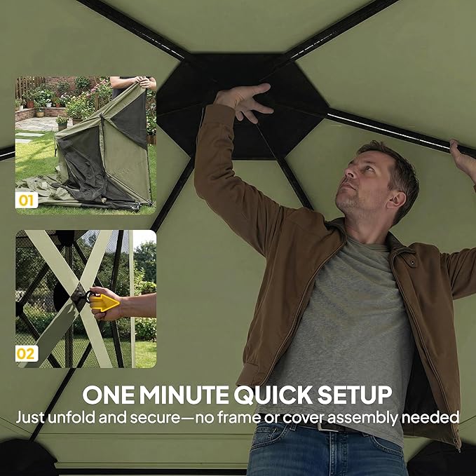 Outsunny 10 x 11 ft Pop Up Gazebo Screen Tent, Outdoor Portable Instant Camping Canopy Screen House Sun Shelter with Mesh Nettings, Carry Bag, Ground Stakes, Ropes for Patio, Backyard, Dark Green