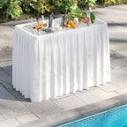 Giantex Folding Ice Cooler Table, 46'' Outdoor Chill Bar Table with Drain, Foldable Bucket & Removable Matching Skirt, for Events, Party, Camping, Buffet Beverage Server, White