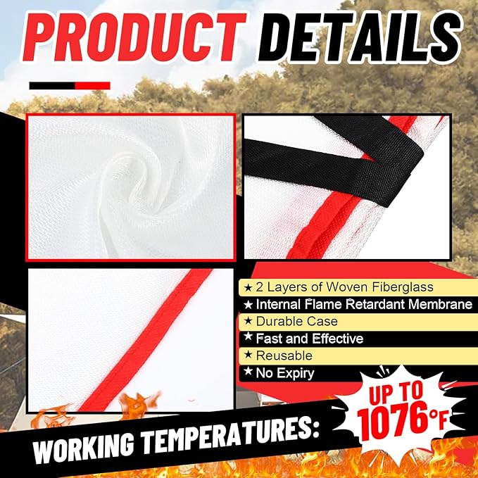 60 Pcs Emergency Fire Blankets for Home and Kitchen 40x40 Inch 20 Fiberglass Fire Suppression Blankets with 20 Fireproof Gloves & 20 Hooks for House Grill Fireplace Camping Car Warehouse Safety