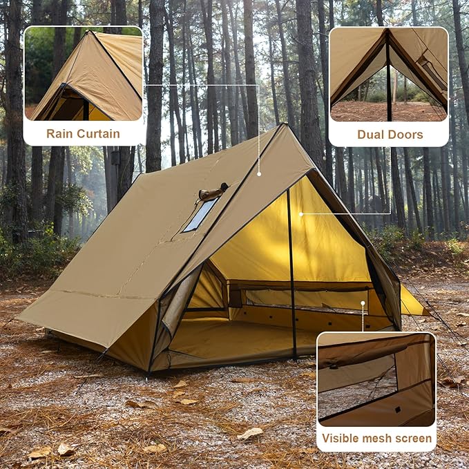 Hot Tent with Stove Jack, 4-Season Waterproof Chalet Tent, Easy Setup Weather-Resistant Shelter for Winter Camping & Outdoor Adventures
