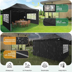 COBIZI 10x15 FT Heavy Duty Pop up Canopy with 4 Removable Sidewalls, Easy up Gazebo High Stability, All Weather Sunshade 100% Waterproof Outdoor Canopy Tents with Carry Bag, Black