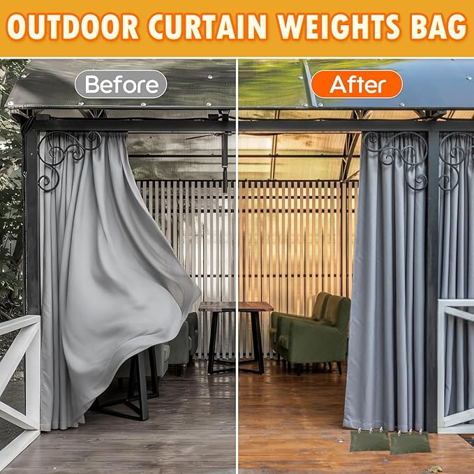10 Set Outdoor Curtain Weights Upgraded 30 oz High Weighted Sand Bags with 30 Metal Clips for Gazebo Patio Tent Tablecloth 7.5"*8.7" Green