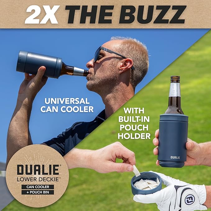 DUALIE Lower Deckie - Insulated 12 oz Can Cooler with Pouch Container - Universal Drink Holder with Built-in Pouch Bin - Choose Your Color