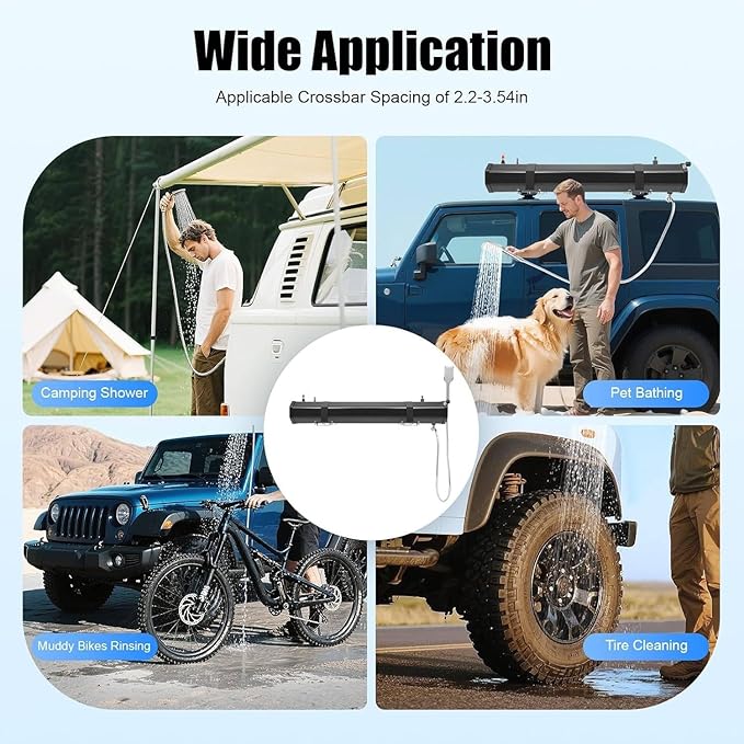 7.9Gallon Portable Camping Solar Shower, Roof Rack Mount Road Shower Pressurized Water Tank w/Storage Bag and 5.58ft Hose, Outdoor Activities Water Supply for SUVs Sedans RVs Trucks,30L/7.93Gal