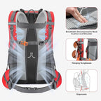 Maelstrom Hiking Backpack,Camping Backpack,40L Waterproof Hiking Daypack with Rain Cover,Lightweight Travel Backpack,Red