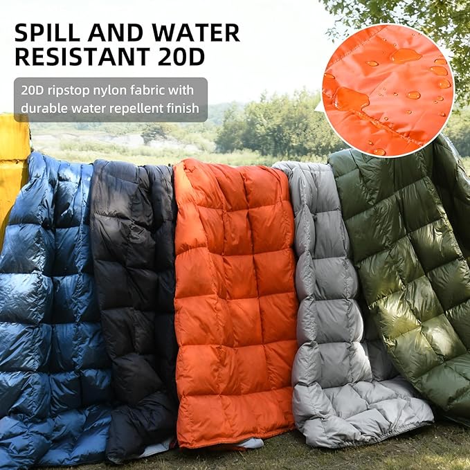 Down Camping Blanket - Lightweight, Packable, Warm & Puffy Outdoor Travel Quilt for Sleep, Hiking, Backpacking, Stadium, Festivals, Water-Resistant Sleeping Bag 55"x79"