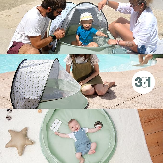 Babymoov Aquani 3-in-1 Infant & Baby Beach Tent & Pool, UV Protection Sunshade, Pop-Up Play Area & Portable Outdoor Paddling Pool, Provence