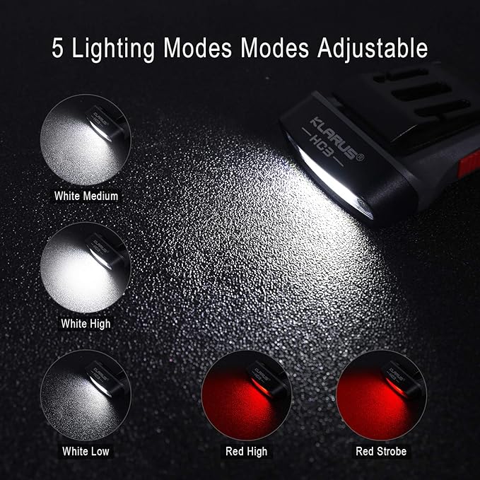 klarus HC3 2pcs Rechargeable Motion Sensor Cap Visor Light - 100 Lumens COB LED Clip on Hat Light - Headlamp Flashlight with Red Light for Fishing Running Camping Reading