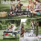 REDCAMP Small Triple fold Folding Grill Table for Outside, 3 Heights Adjustable Lightweight Portable Metal Aluminum Frame Outdoor Table for Camping Picnic Cooking BBQ, Black, 34x16 inches