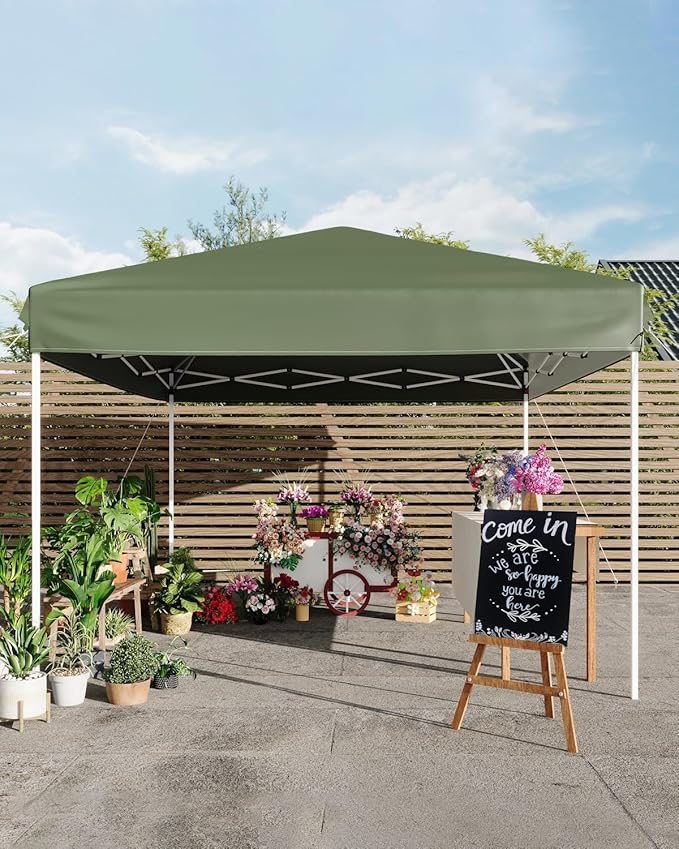 10x10 Pop Up Canopy Tent, Easy Up Canopy with 3 Adjustable Height, Outdoor Sun Shade with 4 Sandbags & Carrying Bag for Camping, Parties,Outdoor Events-Green