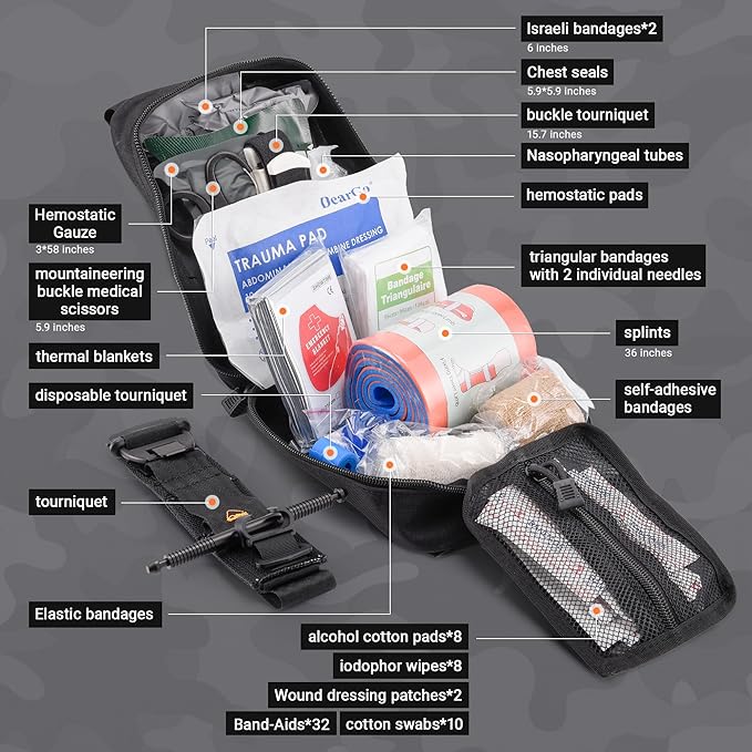78 PCS IFAK Trauma Kit with Tourniquet, 6-Inch Israeli Bandage, Splint, Tactical First Aid Kit for Car, Camping, Hiking and Travel with Molle Bag (Stellar Black)