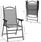 Outsunny Folding Patio Chairs, Set of 4 Sports Chairs for Adults, Camping Chairs with Armrests, Breathable Mesh Fabric Seat for Lawn, Gray