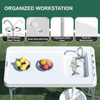 Fish Cleaning Table with Sink, 42.5" Folding Camping Table & Fish Cleaning Station with Measure Mark, Camping Sink with Hose Hookup for Outdoor Picnic, Beach, Dock & Patio Use