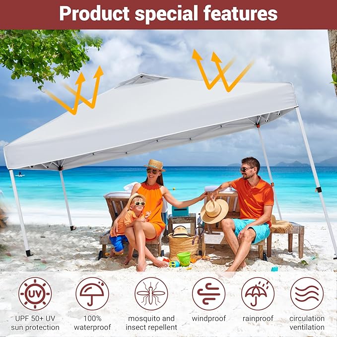 10x10ft Pop-Up Canopy, Outdoor Screen Tent with Mesh Mosquito Netting Sidewalls, Waterproof & UV-Block Shade Shelter for Camping, Picnic, Deck & Backyard Events