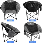 Northroad Folding Compact Camping Moon Chair, Outdoor Padded Saucer Round Chair w/Cup Holder Supports up to 300 lbs for Beach Hiking Fishing Picnic Lawn,Black