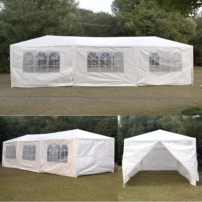 Smartxchoices 10' x 30' Outdoor Waterproof Gazebo Canopy Tent with Removable Sidewalls and Windows Heavy Duty Tent for Party Wedding Events Beach BBQ, White