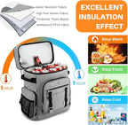 NOL Natural Organic Lifestyle Double Deck Large Waterproof Insulated Cooler Backpack for Men & Women, 32L/57 Cans Leak Proof Cooler Lunch Backpack for Camping, Hiking, Fishing, Picnic，Light Gray