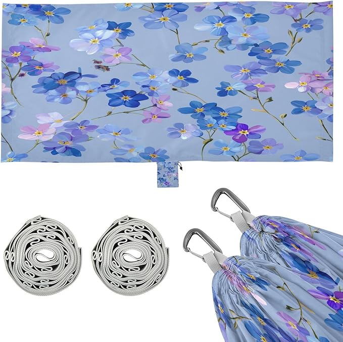 Blue Background Little Flowers Camping Hammock Single Portable Hammocks 330 lbs Capacity with 2 Tree Straps and Attached Carry Bag,Perfect for Outdoor,Indoor,Beach,Camping,Travel
