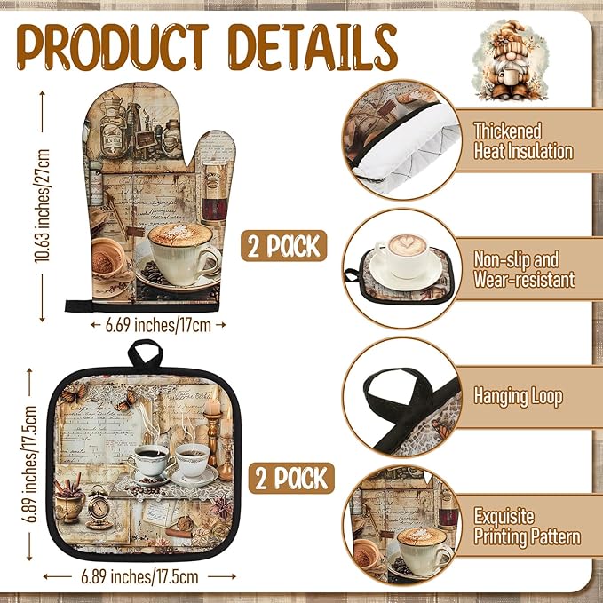 8 Pcs Coffee Kitchen Gift Dish Towel Pot Holder Oven Mitt Set 4 Tent Car Tea Towels with Funny Sayings Novelty 2 Oven Mitts 2 Pot Holders Coffee Accessories Decor for Rv